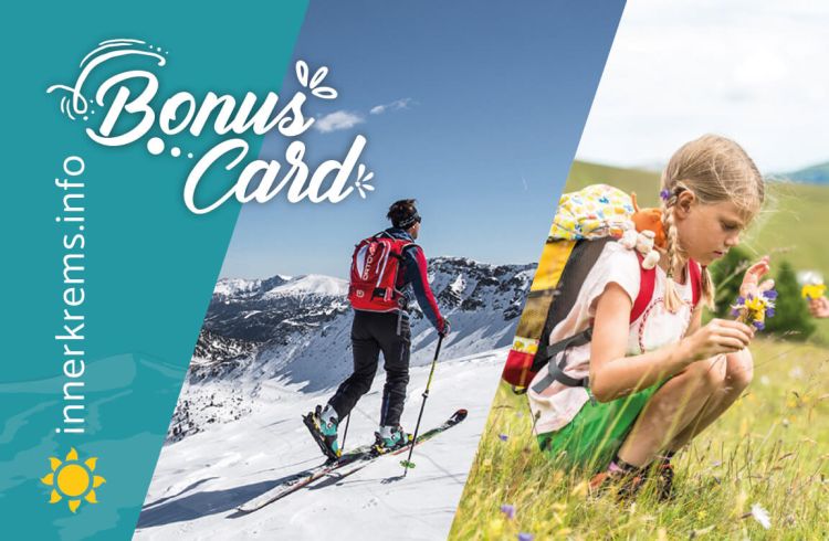 Ein Bonus Card mit Bildern von Wintersport und Wandern.